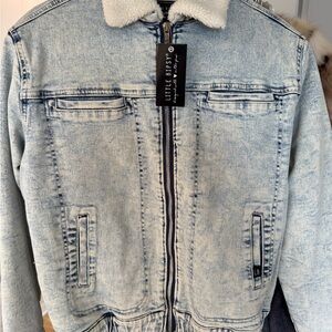 Little Bipsy Light Wash Denim Jacket with Cream Sherpa Collar